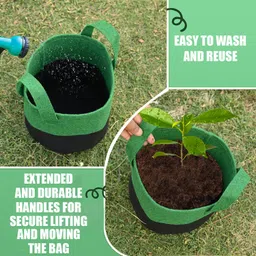 GREENSHEEP Geo Fabric Grow Bags UV Treated Gardening Cotton Pots Terrace Indoor Outdoor Home Balcony Nursery Leafy Vegetable Fruits and Flower (Black & Green Round 400 GSM Size 10x10 Pack of 3) image 5