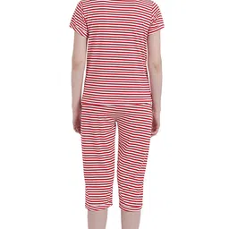 fflirtygo FflirtygoNightwear Capri Set for Women Cotton/Pajama Set for Women/Night Dress/Lounge wear/Night Suit/Short Sleeve/Red and White Color Stripe Printed Capri Set for Ladies image 5