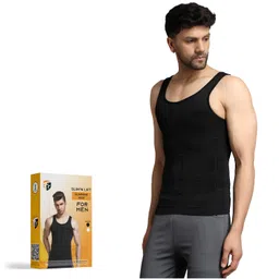 firstfit Stretchable Slimming Innerwear Shirt Tummy Tucker Vest for Men Slim Fit Tummy Control Tank Top Compression Vest Men Shapewear - Pack of 2 - Black & White image 4