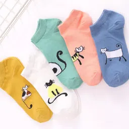 myynti Women and Girls Cotton Ankle Length Socks Breathable for Running Walking Fitness Outdoor Sports Free Size Multicolor Pack of 5 image 3