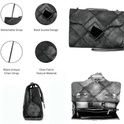 inovera (label) Sling Bag for Women, Girls - Crossbody Shoulder Purse with Adjustable Chain Strap - Faux Leather Ladies Stylish Handbags (Black) image 3