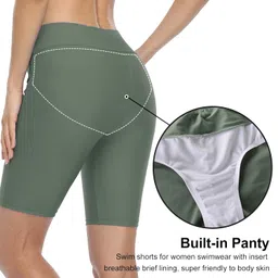 firpearl Women's Long Swim Shorts UPF50+ Sport Beach Surf Shorts Swimsuit Drawsting Boardshorts Army Green US22 image 2