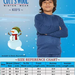 Lux Cott's Wool Boys Round Neck Full Sleeves Thermal Top and Bottom Set | Thermal Set for Kids | Winter Base Layer Top & Bottom for Boys | Boy's Thermal Underwear Set image 2