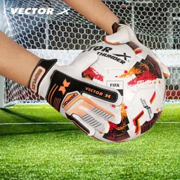 Vector X Gripflex Goalkeeper Goalie Soccer Football Gloves Kids Youth Goal Keeper Field Player Glove Embossed Anti-Slip Latex Palm Soft Pu Hand Back | White Black Orange | Size-8| image 4
