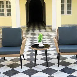 DEVOKO Outdoor All Weather Rope Small Patio Furniture Set with Glass Top Table and Rope Woven Cushioned Chairs for Balcony, Garden, Lawn, Deck (Beige & Grey) image 3