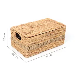 habere india-all the cultures fabricating india Wicker Lid Basket for Storage|Wicker Basket for Bathroom|Storage Baskets for Wardrobe|Waterhyacinth Jali Lid Basket (Beige, Large - 44 x 30 x 20 CM) image 3