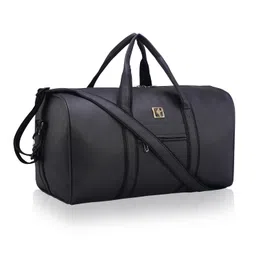 kuber industries Premium Leather Duffle Bags for Travel for Women & Men | Spacious Cabin Bag with Detachable Shoulder Strap | Water Resistant Luggage Bag for Travelling & Tour | Black image 1