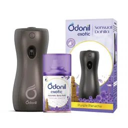 DABUR Odonil Exotic Automatic Spray- 225Ml | Machine + 1 Refill | Sensual Dahlia | 2X Long Lasting | 2200 Sprays Guaranteed | Lasts Upto 60 Days | Suitable for Washroom, Gym area, Living Room & Office image 1