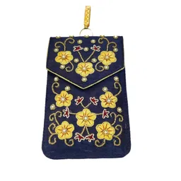 avanti creations Avanti Creation Silk Floral Handicraft Ladies Traditional Mobile Phone Pouch Sling Wallet Saree Waist Clip Hook Gift for Women|Designer Clutch Mobile Pouch (Blue) image 1