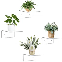 RAPAL 4-Pack Acrylic Wall Shelf Small Adhesive Floating Shelves Acrylic Hanging Shelves Display Ledges with Screw and Anchor (Clear) (4, Square) image 1