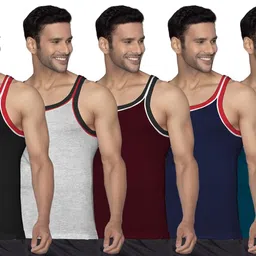 hap Men's Cotton Rib Vest/Multicolor with Pipin (Pack of 5) image 1