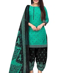 rajnandini Women's Green Cotton Printed Unstitched Salwar Suit Material image 1