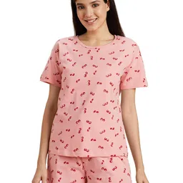 amazon brand - symbol Women's Cotton T-Shirt and Shorts Night Suit | Two Piece image 1