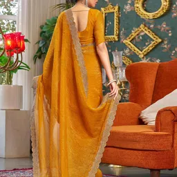 siril Women's Shimmer Chiffon Stone Work Saree With Unstitched Blouse Piece image 4