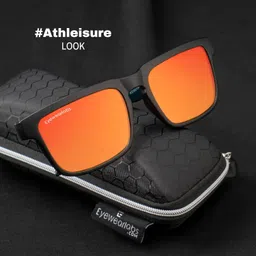 eyewearlabs OKNO | Polarized Full Rim Rectangular Branded Stylish Sunglasses For Men & Women | 100% UV Protection Shades | Cricket Sports Cycling Driving | Orange Lens | Medium | Martian image 3