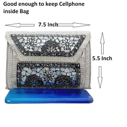 trend overseas Antique Indian art Handmade Stone mosaic metal bag Women/Girls Bridal metal clutch party sling bag image 3