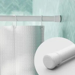 HomeCloud Shower Curtain Rod without Drilling "41inch to 70inch" Adjustable Iron Shower Rod, Expandable (No Tools Needed), Sturdy & Rust-Proof Curtain Rod, White | (White, Pack Of 1) image 2