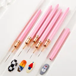kira Nail Art Brushes, 5Pcs Super Fine Strip Brush Set for Long Line Thin Detail Fine Drawing Delicate Coloring Pink Metal Handle Nail Brush 7/9/12/15/20mm (pink) image 5