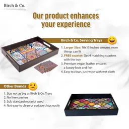 birch & co. Wooden Tray For Serving-Free 4 Coasters-10 Inch X 15 Inch-Serving Tray-Tray Set For Decoration-Tea Trays-Big Coffee Tray-Premium Mdf Trey-Wooden Serving Trays-Resin Tray,Round image 2