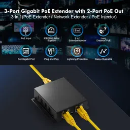 MokerLink 3 Ports Gigabit PoE Passthrough Switch, IEEE 802.3af/at PoE Repeater, 100/1000Mbps, 1 PoE in 2 PoE Out, Wall Mount, PoE Extender/Injector/Network Extender Three in one image 2