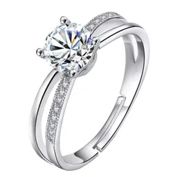 meenaz Rings for women girls girlfriend ladies wife sister Platinum Solitaire ring Silver ring Stone ring silver stylish engagement wedding Adjustable promise propose American diamond Finger Ring 910 image 1
