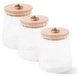 UMAI Borosilicate Glass Jar with Bamboo Lid | Kitchen Organizer Items and Storage | Multi-utility, Leakproof, Airtight Storage Jar for Cookies, Snacks, Tea, Coffee, Sugar | 620 ml | pack of 3 image 1