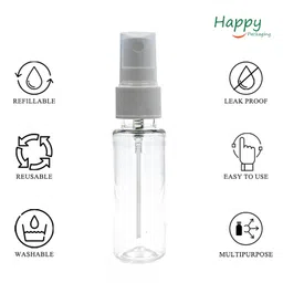 Happy Packaging 30 ml jili Clear Transparent Empty White Sprayer Pet Bottle Refillable Bottle Sanitizer, Toner, Perfume, Travel use (3) image 4