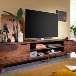 G Fine Furniture Wooden Entertainment Tv Unit for Living Room | Tv Stand/TV Cabinet with 2 Door & 2 Shelf Storage | Solid Wood Sheesham, Brown Finish image 4