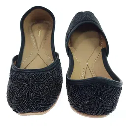 fulkari Women's Glow Beads Genuine Soft Leather Embroidered Jutis | Bite and Pinch Free Jutti | Punjabi Formal Juttis | Girl's Wedding Flat Ladies Mojari | Formal Ethnic Juti | image 3