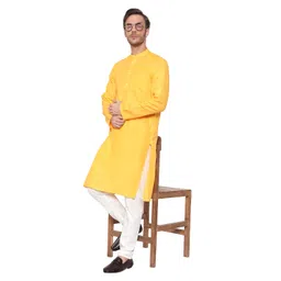 latest chikan Men's Cotton Blend Regular Solid Kurta Pyjama Set - Casual Ethnic Set image 2