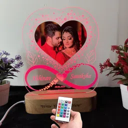 shayona Acrylic 3D LED Photo Lamp, Personalized Heart Shape, Digital UV Printed Photo, Anniversary Gift for Couples, Wife, Husband, Parents, Customized Photo, Name and Date,Multicolor 28CM image 2