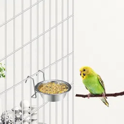 RvPaws Bird Bowl Steel Hanger - Premium Stainless Steel Cup for Feeding & Hydration Needs of Your Feathered Friends, Premium Nesting Material for Enhanced Comfort and Safety (Pack of 2) (250ml) image 2
