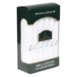 bonjour Men's Handkerchief in White with L Initials-Pack of 6 pieces image 2
