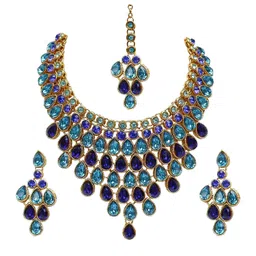 lucky jewellery Designer Gold Plated Elegant Stone Necklace Set For Women & Girls (825-L1SS-837-PARENT) image 1