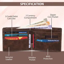 generic Stylish & Exclusive Faux Leather Brown Wallet for Men I Slim & Compact Wallet I 10 Card Slots I 2 Currency Slots | 1 Coins Slots image 4
