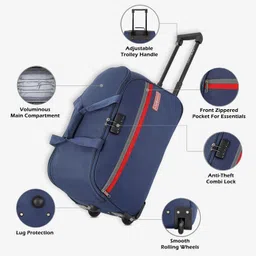 lavie sport Cabin Size 53 cms Victor Combi Anti-Theft Wheel Duffle Bag (Navy) image 2