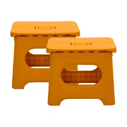Kuber Industries (Set of 2) Small Folding Stool for Sitting - Plastic Foldable & Portable Step Stool for Kids - Orange image 1