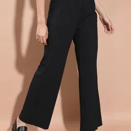 tokyo talkies Women's Straight Fit Wide Leg Trousers | Stretchable Trousers | Casual Trousers| Mid-Rise image 4