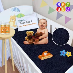 BeyBee Waterproof Quick Dry Sheet for Baby| Bed Pad Anti-Piling Fleece Extra Absorbent Washable Matress Protector| Baby Bed Protector Sheet for Toddler Children, X-Large Size, 200 x 140cm, Dark Blue image 2