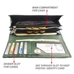 zakra leather Women's Genuine Leather Clutch Wallet | Ladies Wallet- 6 Card Slots - RFID Protection - 2 ID Card Slots - Women's Wallet - Magnetic Closure - Hand Wallet | ZL015 (Green) image 2