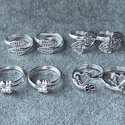 kp jewels Women & Girls Metal Fancy Glossy finish Toe Ring Adjustable Bichiya/Leg Finger Ring-Combo-4 (A_C_P_110796_Silver) image 2