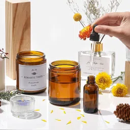 BH PLAST [ PACK OF 10PCS ] 100 GM AMBER GLASS JAR for cosmetics and candle making image 4