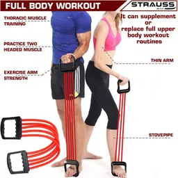 Strauss Adjustable Rubber Chest Expander | Ideal for Yoga, Gym, Home Workout | 5 Premium Natural Latex Tubes to Adjust Training Intensity | Lightweight, Durable with Non-Slip Handle, (Red) image 5