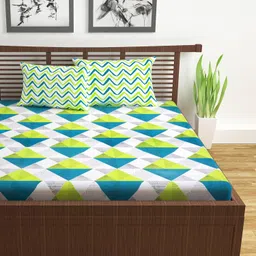 Divine Casa 144 TC Cotton Bedsheet for Double Bed with 2 Pillow Cover (222 x 254 cm, Aqua Lime, Geometric) image 2