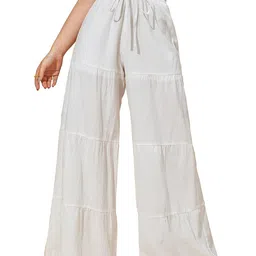 shasmi Women's Solid Ruffle Hem Plazzo Sharara Loose Trousers (Plazzo 68) image 1