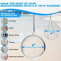 Sand Dipper Full Size Beach Scoop Shovel & Sifter Tool for Beachcombing – Adjustable Sea Glass, Shell, Shark Tooth Sifter for the Beach – Can Be Used as a Walking or Hiking Stick Too – 6”Basket (blue) image 5