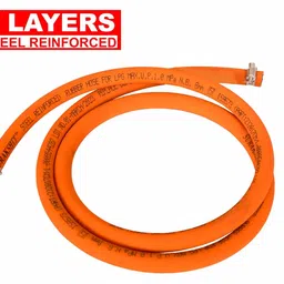 q13 Q13® ISI Certified LPG Rubber Hose Pipe with Reinforced Steel Wire Flame Resistant With Clamp for Hp/Indane/Bharatgas Gas Recommended uncut Customized Length (1.5 Meter image 2