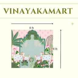 vinayakamart Wedding Decorations Backdrop| Cow Backdrop Cloth Decorations |pichwai Backdrop Cloth Decoration (8x8 FEET) Light Pink 4 Cows | Background Backdrop image 2