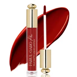 Parul Garg Beauty Silk Matte Liquid Lipstick | Long-Lasting & Smudge-Proof | Soft Matte Finish | Vegan & Clean Beauty | Hydrates with Shea Butter & Vitamin E | Shade: Hibiscus 01 - Deep Red, 3ml image 1
