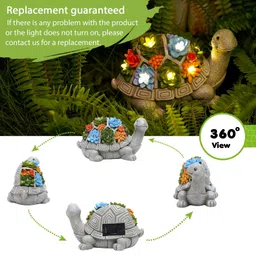 Tiejiajiang Solar Garden Turtle Statue - Turtle Decor with 7 Solar LED Lights, Outdoor Decorations for Yard, Patio, Lawn & More, Gray Turtle Resin Statue image 4